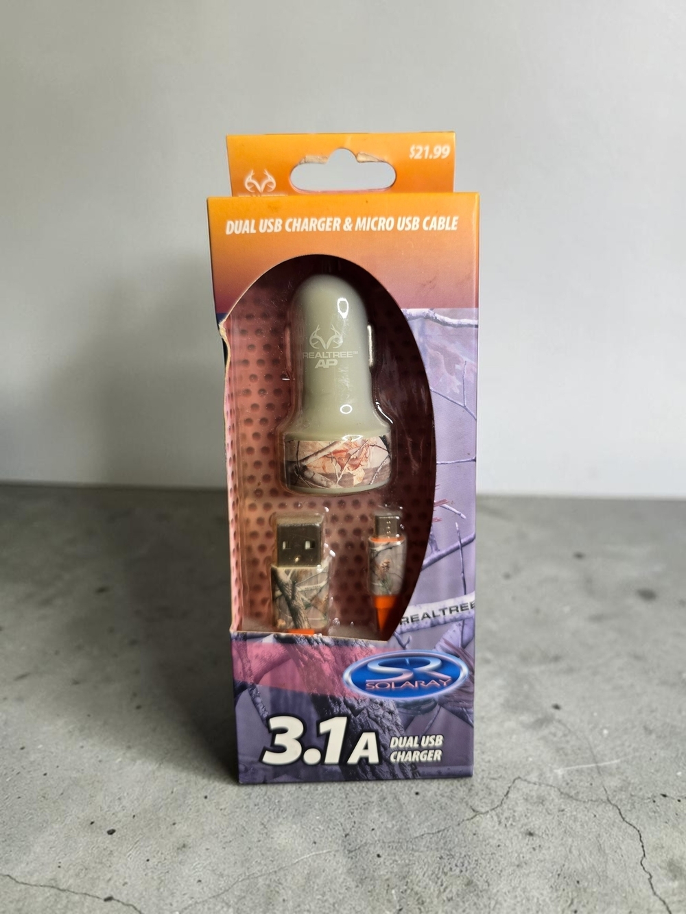 Realtree AP 3.1A Dual USB Car Charger & Micro USB Cable | NIB